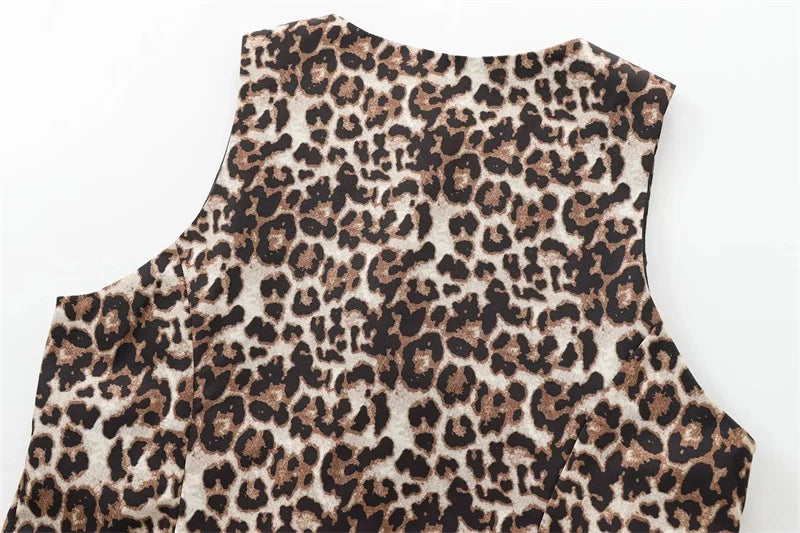 MUJER Leopard Print Vests for Women Waistcoat Cropped Sleeveless Vest Woman Fashion Short Jacket Women Streetwear Women's Coats
