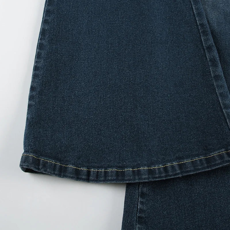 Flare Pants Jeans Women Embroidery Boot Cut Low Waist Washed Distressed Pockets Floor Length Streetwear 2025 Denim Trousers