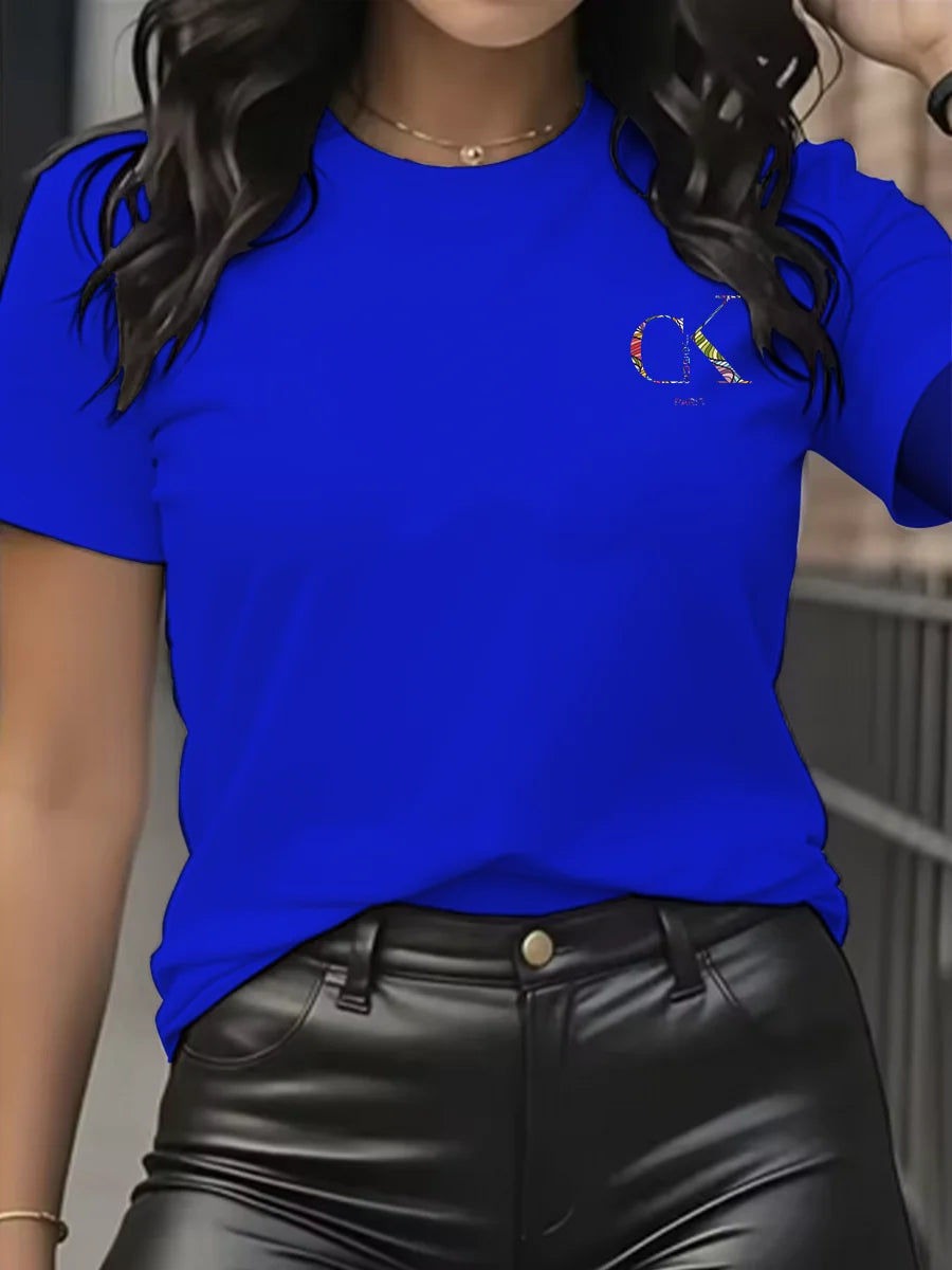 Summer luxury brand fashion cartoon letter print crew collar clothing short sleeve T-shirt  trend women's summer Y2K top