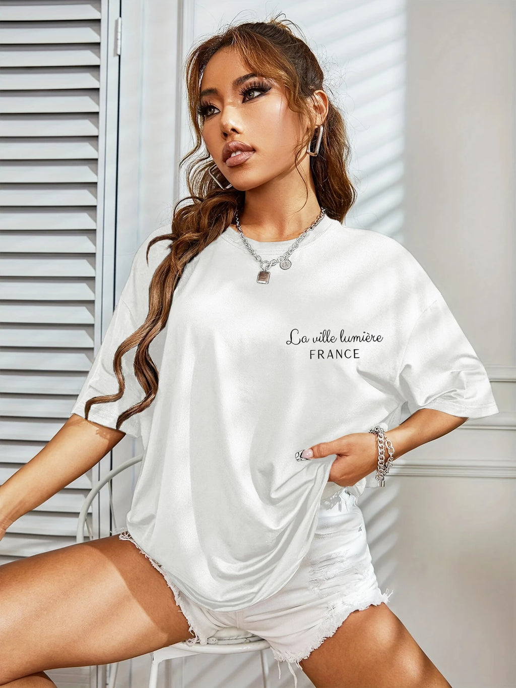 Women New Fashionable T Shirt Crew Neck Short Sleeve Printed T-Shirt Relaxed Fit Casual Summer Top