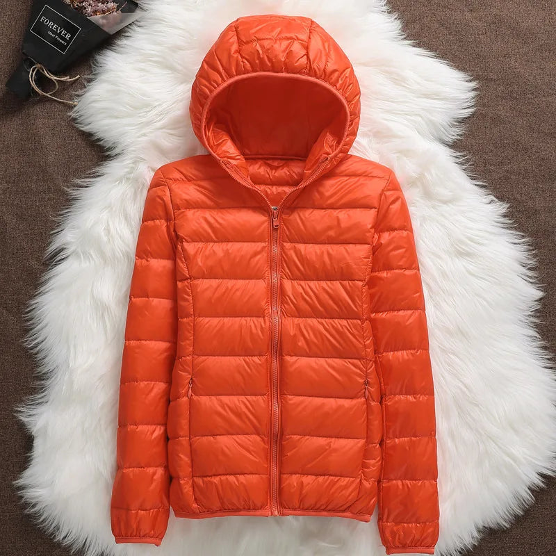 15 Colors Women Hooded Puffer Jackets 2025 New Spring Winter 90% White Duck Down Female Coats Ultralight Packable Casual Parkas
