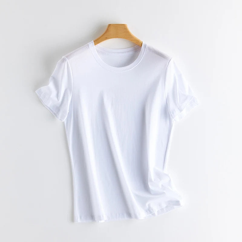 Summer Short Sleeve T-Shirt Women Tee Shirts Real Silk Linen Cotton T Shirt Women's Casual Tees V-neck Woman Tshirt Solid Tops