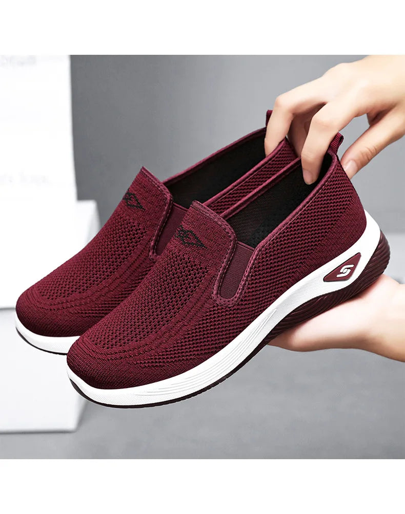 Spring and summer new women's shoes, knitted breathable, sports running shoes, casual work shoes, platform shoes