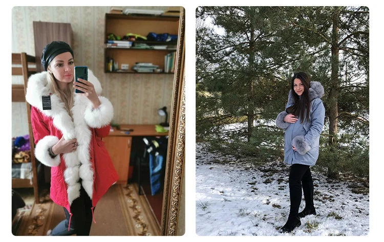 MaoMaoKong Natural Real Fox Fur Jacket Hooded Black Waterproof Woman Winter Warm Coat Parkas Luxury Jacket Female Clothing