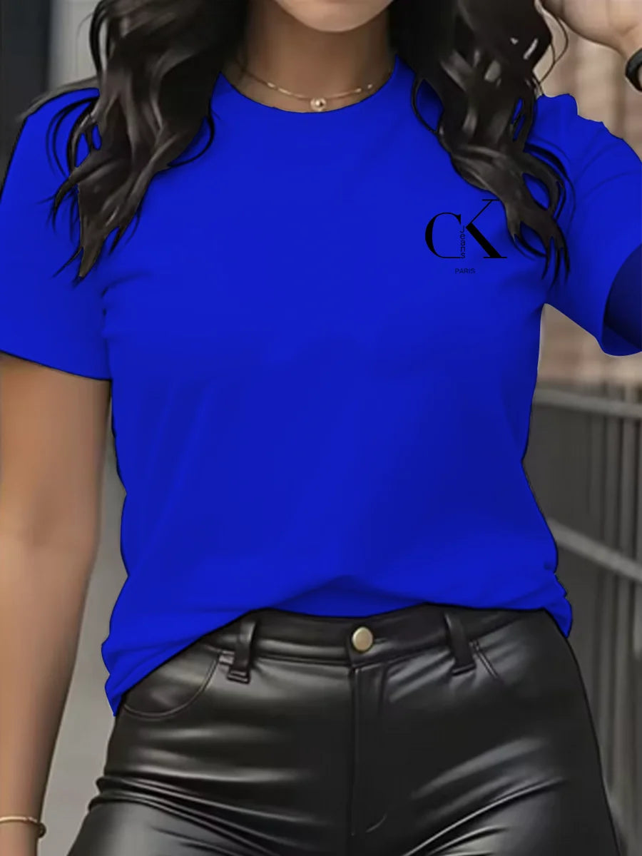 Summer luxury brand fashion cartoon letter print crew collar clothing short sleeve T-shirt  trend women's summer Y2K top