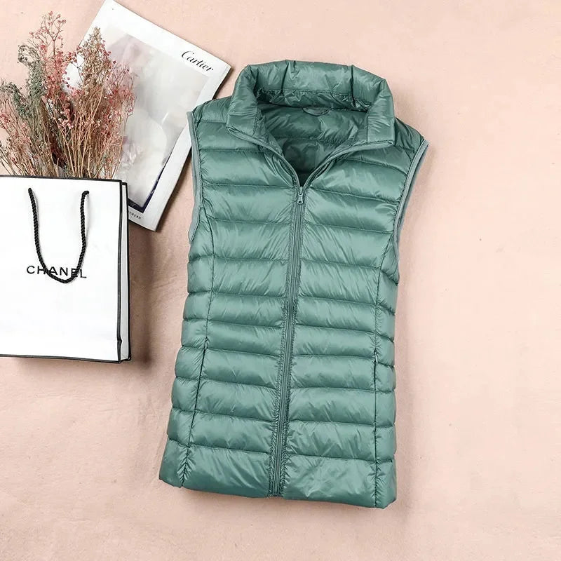 2025 White Duck Down Jacket Women Vest Autumn Winter Sleeveless Waistcoat Warm Lightweight Puffer Jacket Female Tops Outwear 8XL