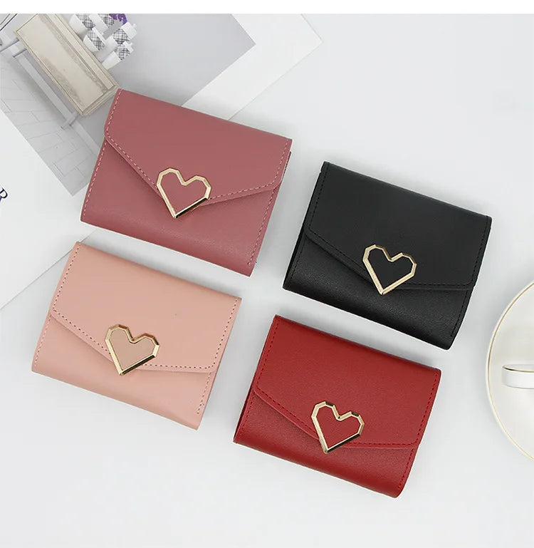 Korean version women wallet short heart-shaped three fold women's wallet multi card slot card bag zero wallet  purses for women