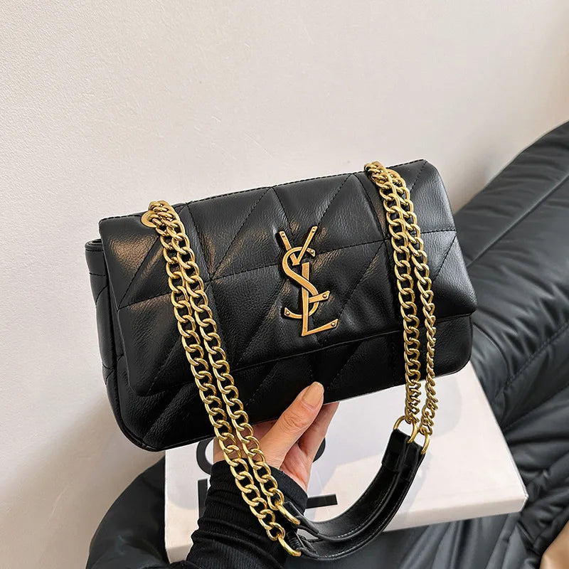 New style small Chanel-style diamond chain shoulder bag, trendy and versatile, spacious and luxurious embroidery line bag