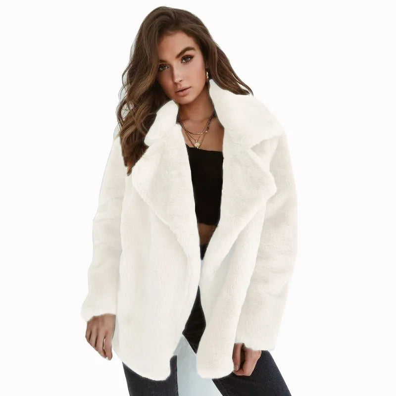New Women Faux Fur Elegant Brown Shaggy Coats Autumn Winter Warm Plush Teddy Coat Streetwear Female White Furry Fluffy Jacket