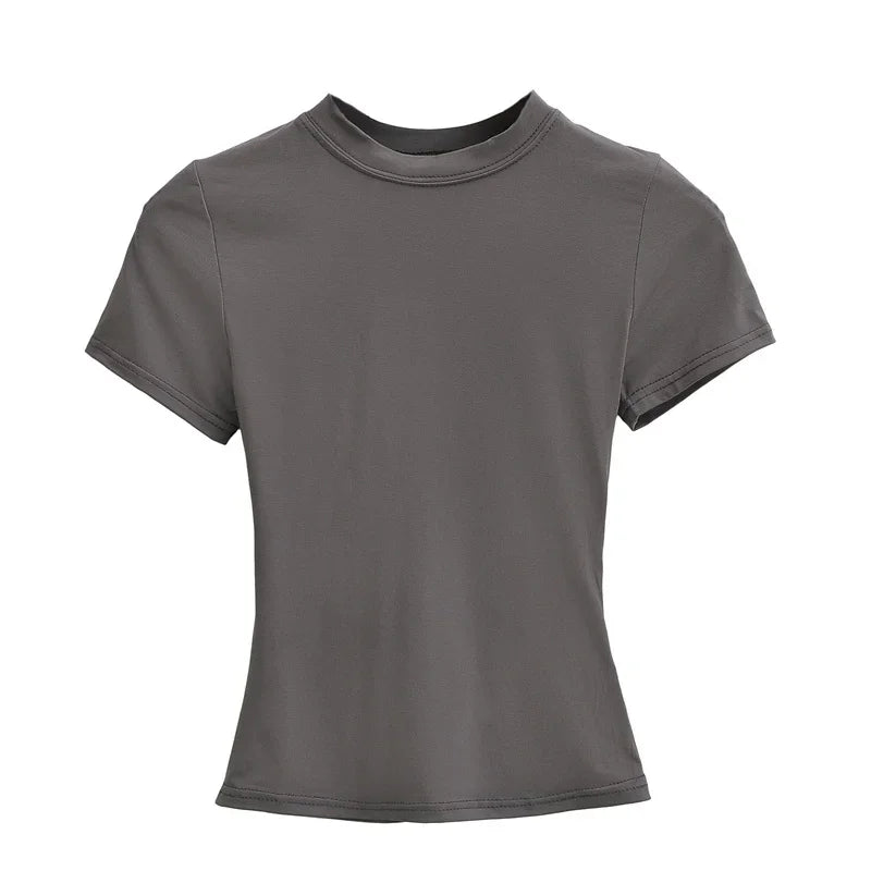 2025 New High Quality Casual T shirt Sexy Slim Short Sleeves Fashion Trend Solid Women Clothing y2k Tops