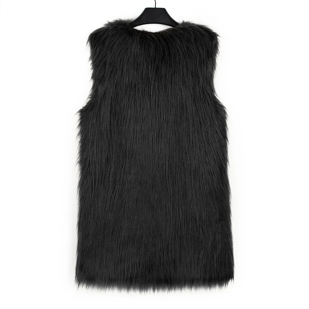VigoCasey 2025 White Sleeveless Thick Faux Fur Vest Coat Woman V Neck Plush Warm Waistcoat Lady Autumn Winter Fluffy Vest Jacket