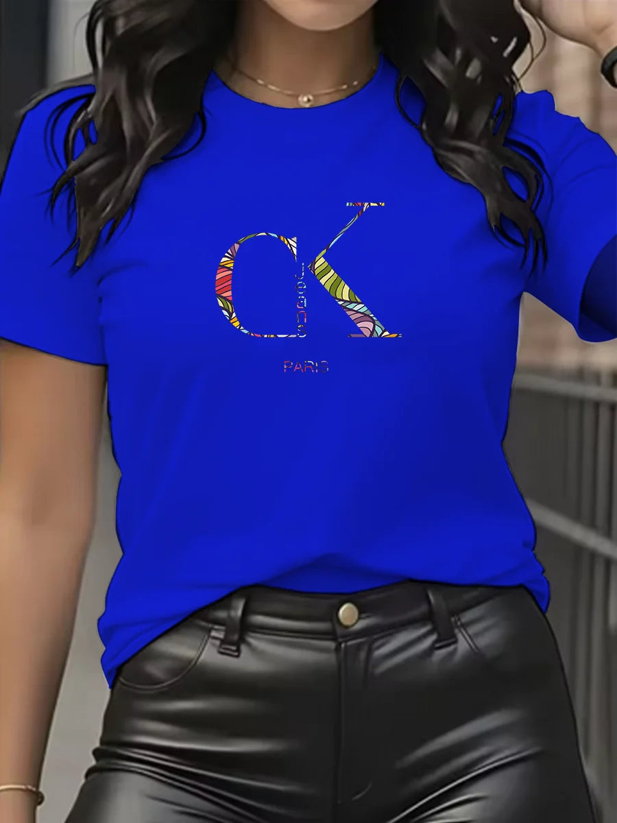 Summer luxury brand fashion cartoon letter print crew collar clothing short sleeve T-shirt  trend women's summer Y2K top