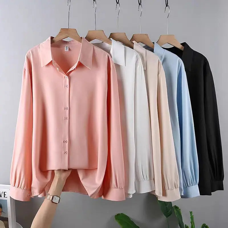 2025 Spring New Casual Chiffon Shirt Women Shirts Fashion Female Long Sleeve Loose Solid Blouse Tops Office Lady Clothes Popular