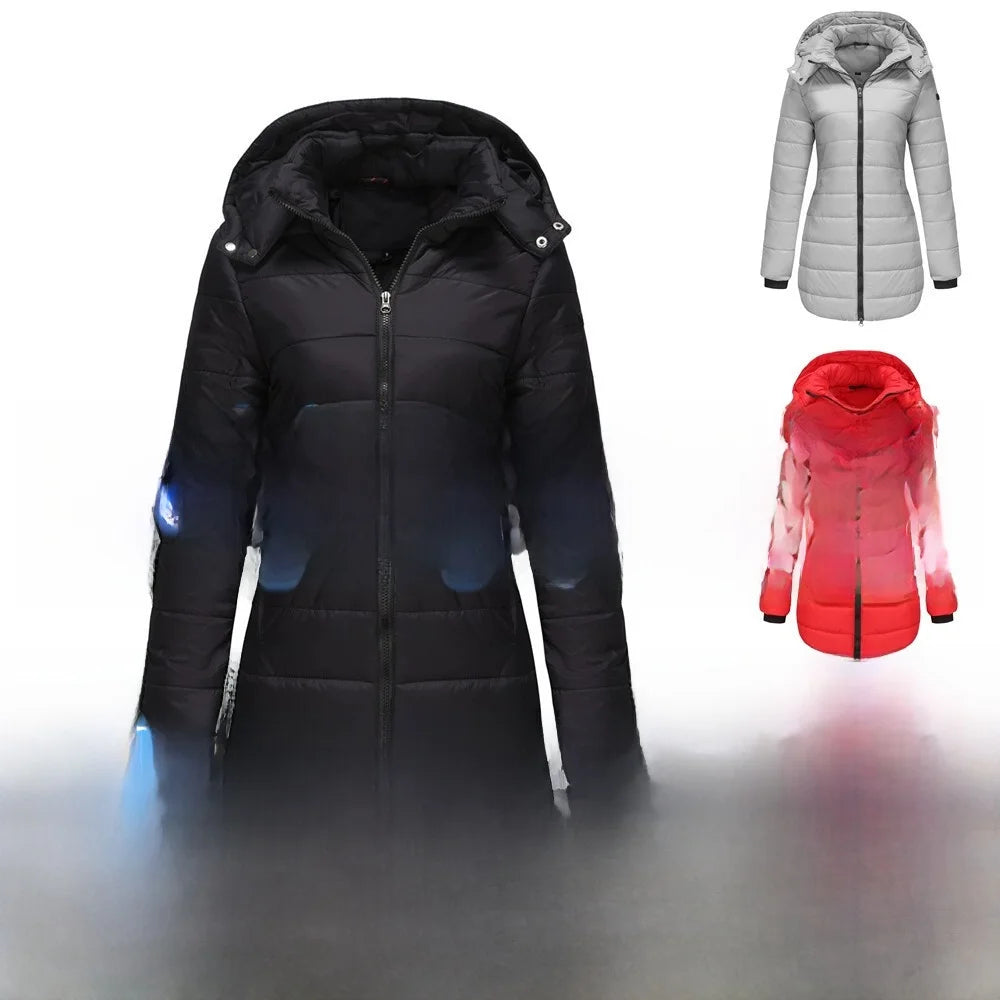 New Winter Women's Cotton Jacket Mid-Length Slim Fit down Cotton Coat Warmth Polyester Fiber Long Sleeve Zipper Closure