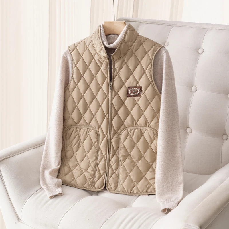 2025 Lightweight Cotton Vest for Middle-Aged And Elderly Women Stand Collar Sleeveless Casual Outerwear Anti-Cold And Warmth