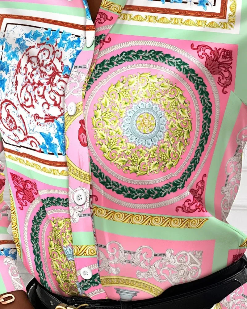 Summer New Women's Long-sleeved Shirt, Single-breasted Printed Shirts Fashion Casual Tops Camisa Female Chemise S-XXL