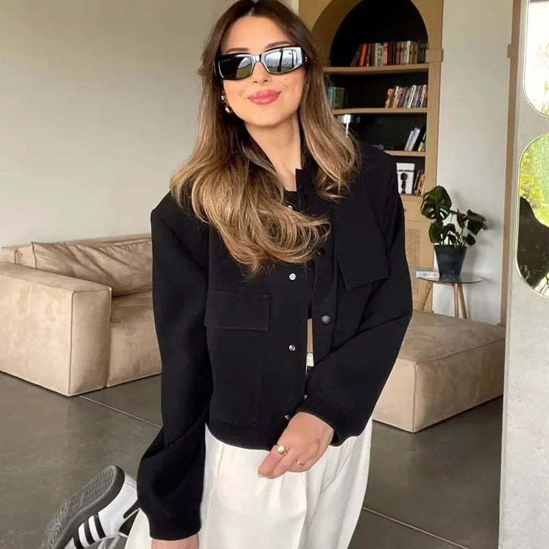 MUJER Women's Bomber Jacket Women Autumn Cropped Jacket For Women 2025 Long Sleeve Aviator Jackets Woman Fashion Short Coats