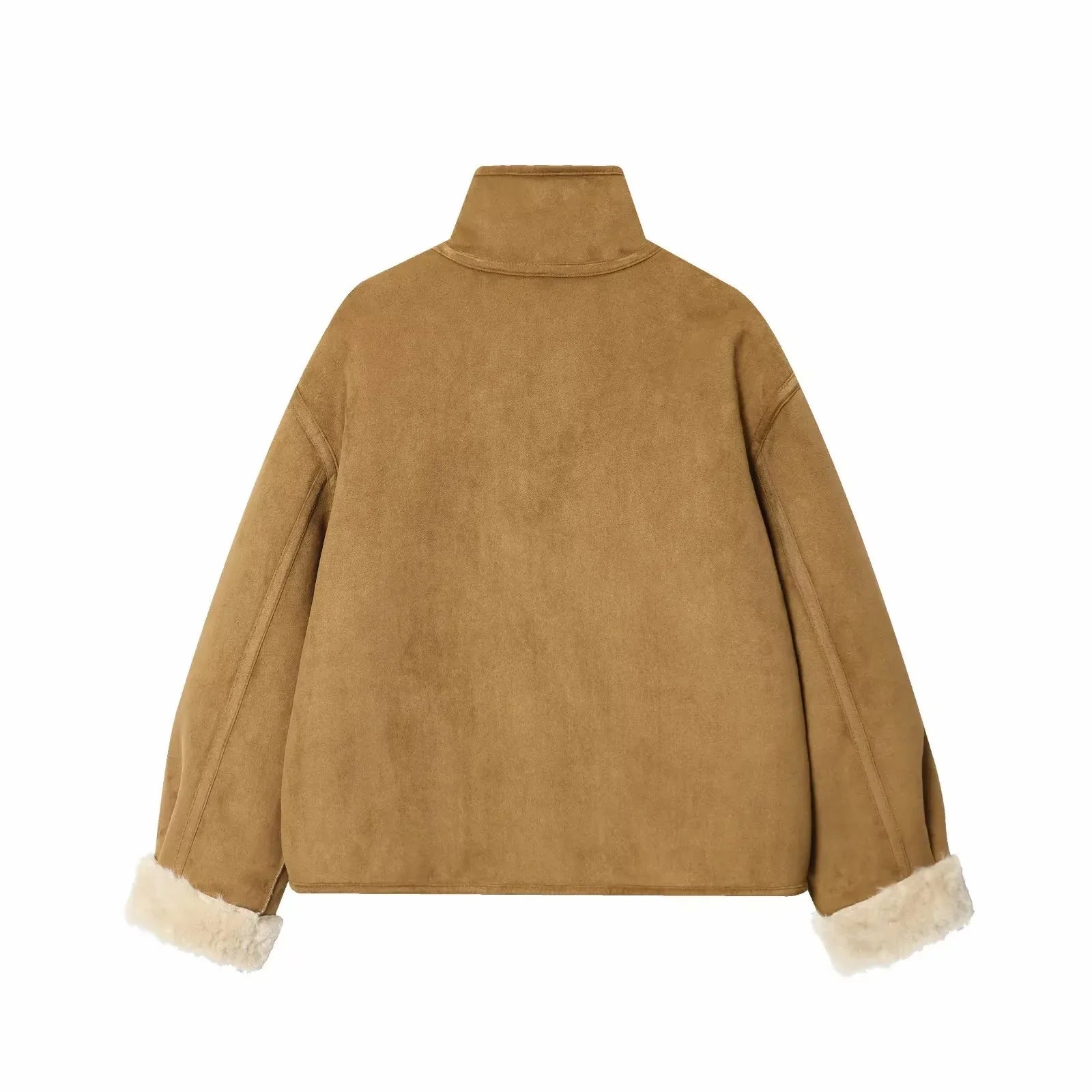 Women 2025 Double-Sided Wear Lamb Velvet Coat Women's Fashion Stand Collar Single Breasted Pocket Short Jacket Lady Outerwear