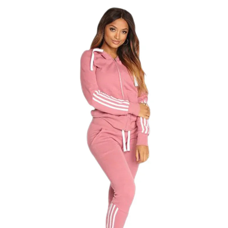 2025 Spring Autumn Women Sweatshirt Set Solid Color Casual Zipper Hoodies Daily Gym Jogging 2 Pieces Set  New Woman Pant Sets