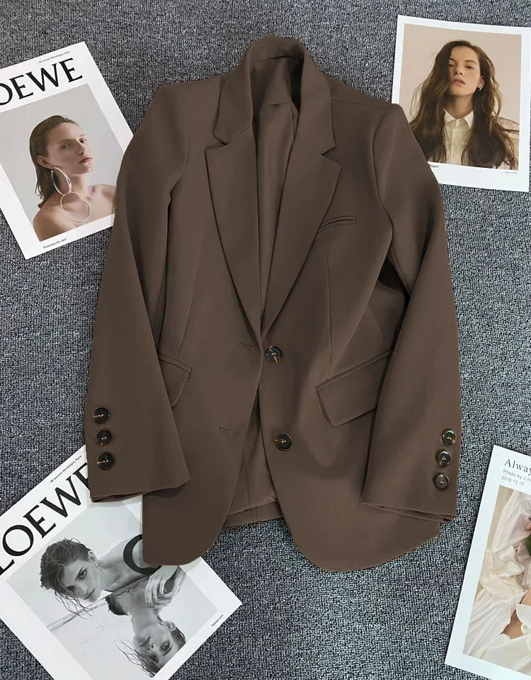 Elegant Office Lady Blazers for Women 2025 Fashion Long Sleeve Single Button Blazer Coats Female Top Suit Jackets Outerwears