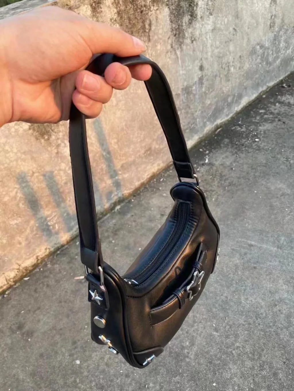 Vintage Korean Casual Cute White Star Shoulder Underarm Tote Bag Ladies Sling Bags Leather Zip Purses  Handbags Women