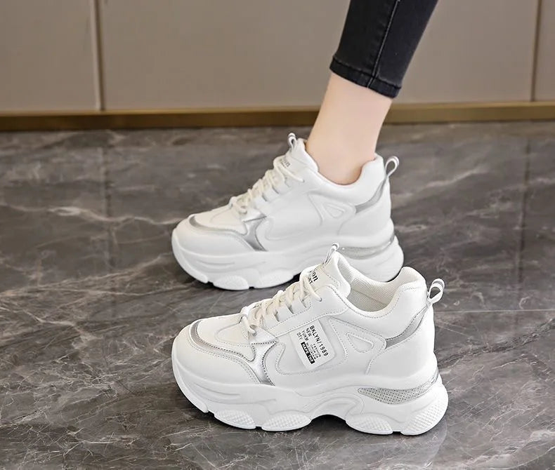 Women Thick Bottom Ultra-light Sneakers New Spring Autumn White Sports Shoes Casual Woman Comfort Breathable Running Shoes