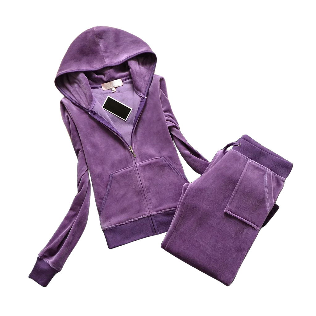 2 Piece Sets Women Outfit Tracksuit Hoodies Juicy Tracksuit 2 Piece Set with Pocket Trousers and Jacket Sets Velvet Tracksuit