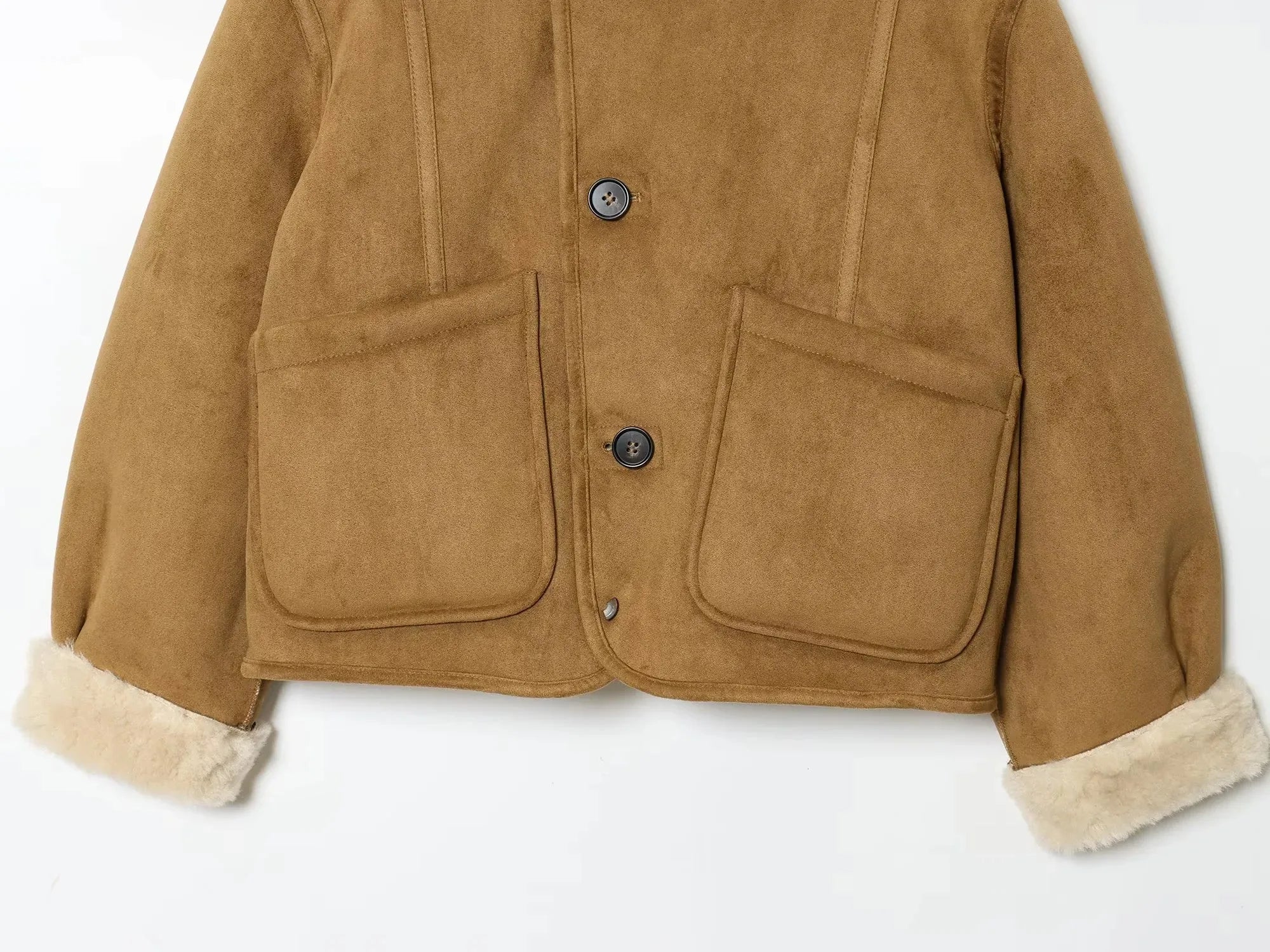 Women 2025 Double-Sided Wear Lamb Velvet Coat Women's Fashion Stand Collar Single Breasted Pocket Short Jacket Lady Outerwear