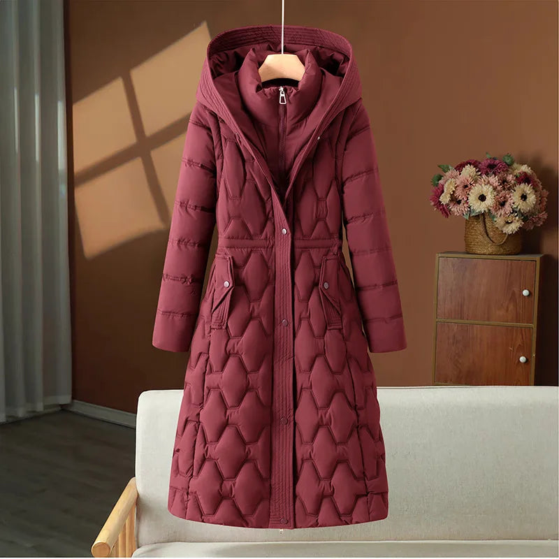 Women Parkas Coats Long Jackets Detachable Hooded Solid Zipper Pocket Cinched Waist Long Sleeves Loose Thick Casual 2025 Winter