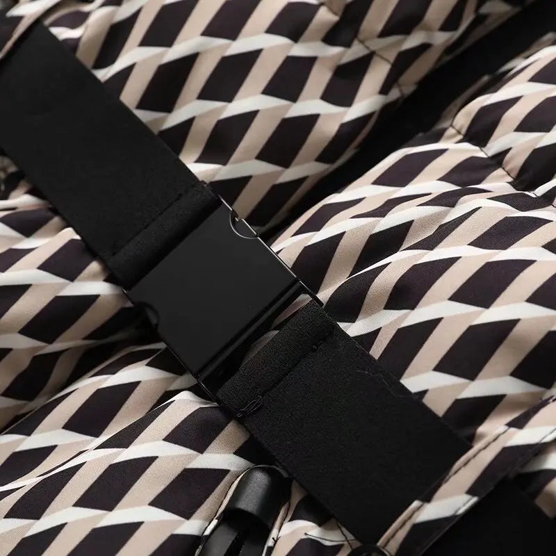 Women's Winter Hooded High Waist Padded Sport Parkas Coats with Belt Female Elegant Thick Warm Pockets Windproof Skiing Jackets