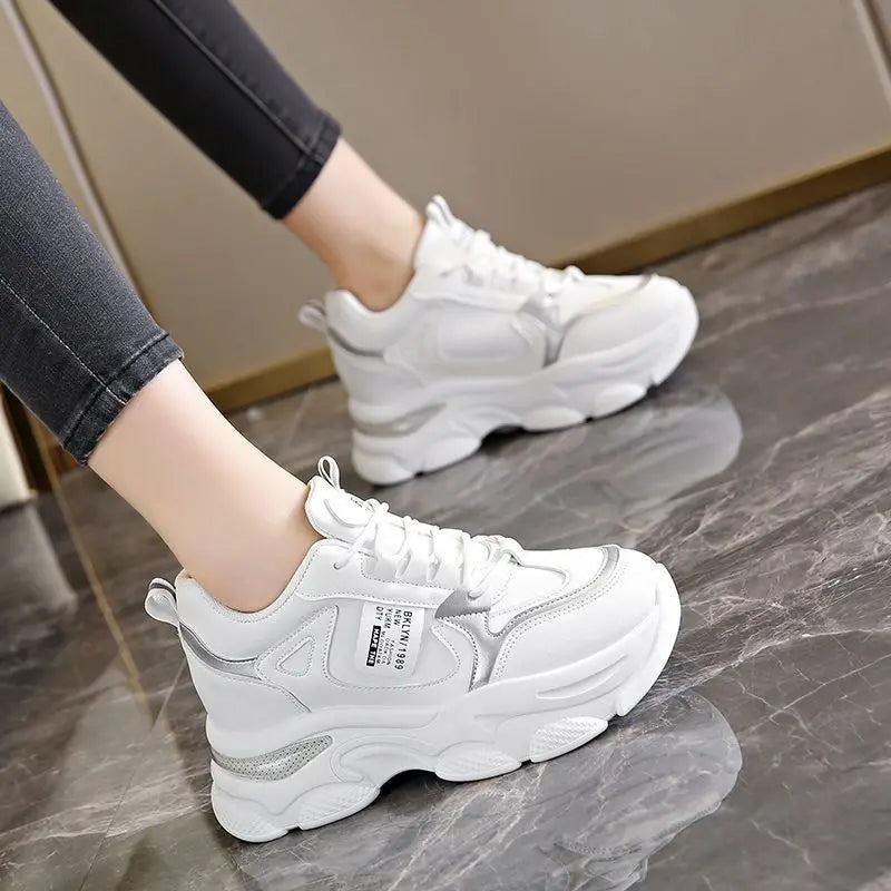 Women Thick Bottom Ultra-light Sneakers New Spring Autumn White Sports Shoes Casual Woman Comfort Breathable Running Shoes