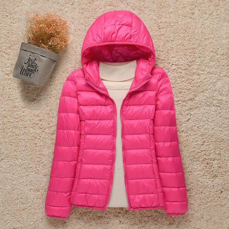 Women‘s Lightweight White Down Jacket Slim Fit Puffer Coat Winter Windproof, Portable Warm Cold Weather Jacket