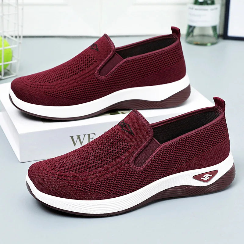 Spring and summer new women's shoes, knitted breathable, sports running shoes, casual work shoes, platform shoes