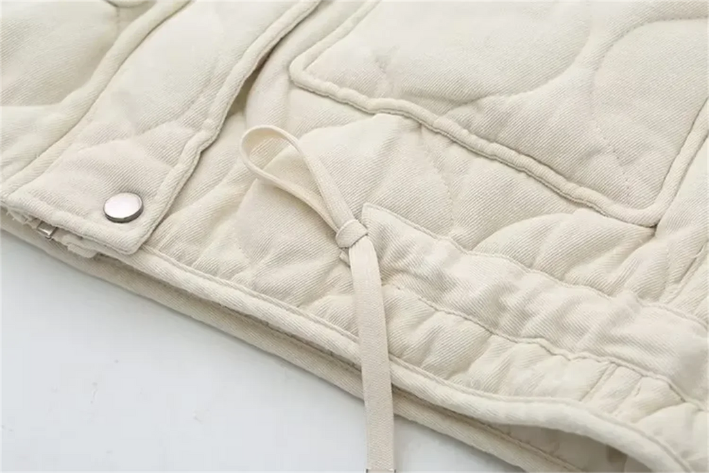 New women's versatile sleeveless stand up collar pocket decoration vest cotton vest loose shoulder jacket