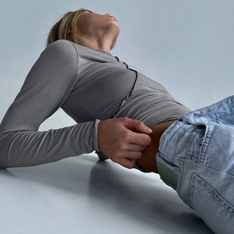 2025 Turtleneck Y2K Long Sleeve T Shirts Women White Autumn Winter Casual Black Basic Gray Sexy Tops 90s Fashion Vintage