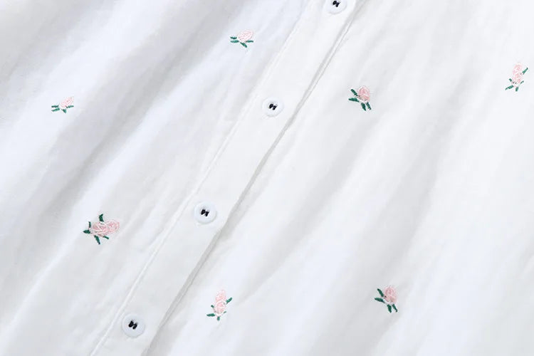 2025 Spring Autumn New Fresh Cotton Yarn Ladies Long Sleeve Shirt Flower Embroidered Women's Casual Shirt Female Blouse Clothes