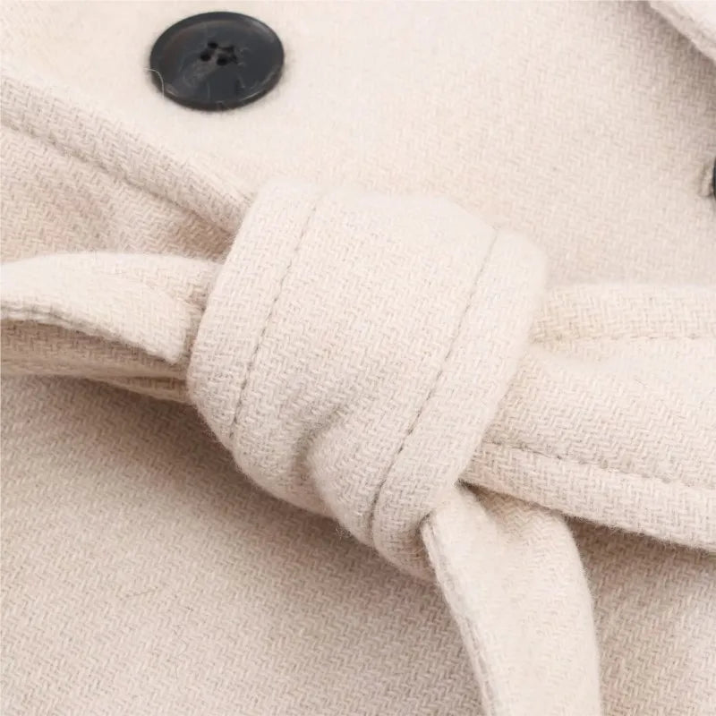 Autumn Women Long Wool Coat with Belt Casual Turn Down Collar Long Sleeve Double-Breasted Outerwear Female Chic Overcoat