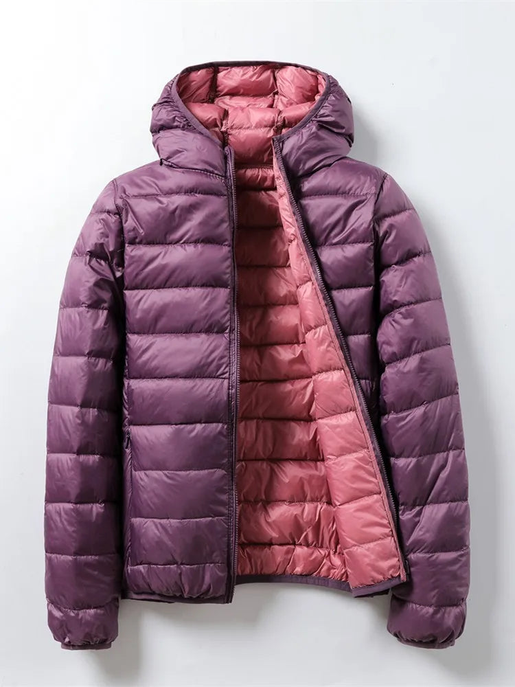 2 in 1Ultra light Down Jackets Women Both Sides Wear 90% Duck Down Coats Lady Waterproof Portable Puffer Jacket Outerwear JK-869