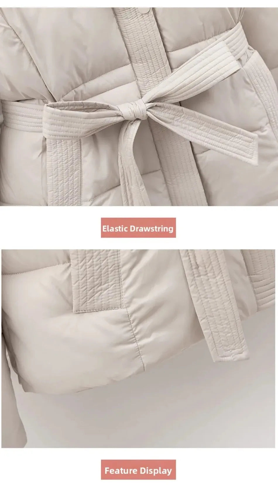 New Winter Slimming Ort Down Cotton Jacket Women's Thiened Coat with Hood Dstring Waist Sli Parkas Outerwear for Ladies Clothing