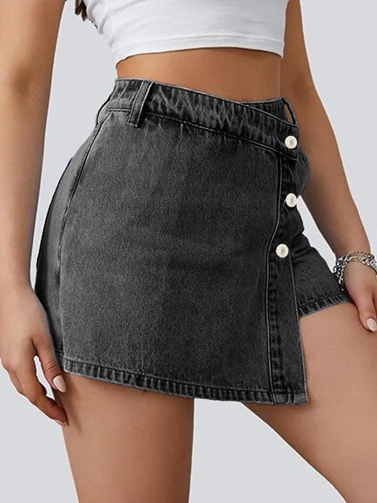 ZMTUO Denim Shorts High Waisted Button Front Asymmetric Design Women's Fashion Trendy Street Y2K Style jeans
