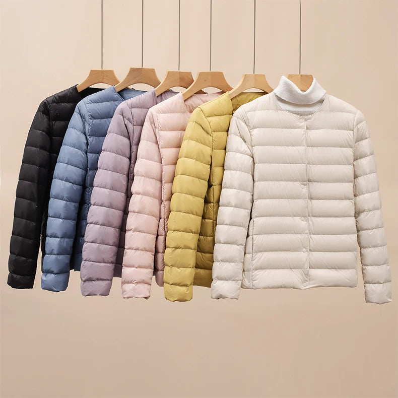 Women Liner Duck Down Jacket O-neck Variable V-neck 2025 New Female Winter Keep Warm Collarless Ultralight Quilted Puffer Coat