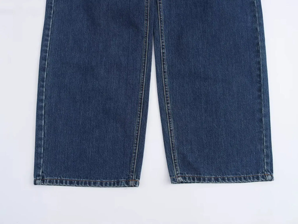 HH Women 2025 Fashion Straight Jeans Vintage Solid Casual High Waist Wide Leg Denim Pants High Street Lady Trousers Jeans