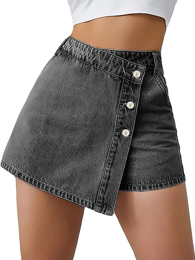 ZMTUO Denim Shorts High Waisted Button Front Asymmetric Design Women's Fashion Trendy Street Y2K Style jeans