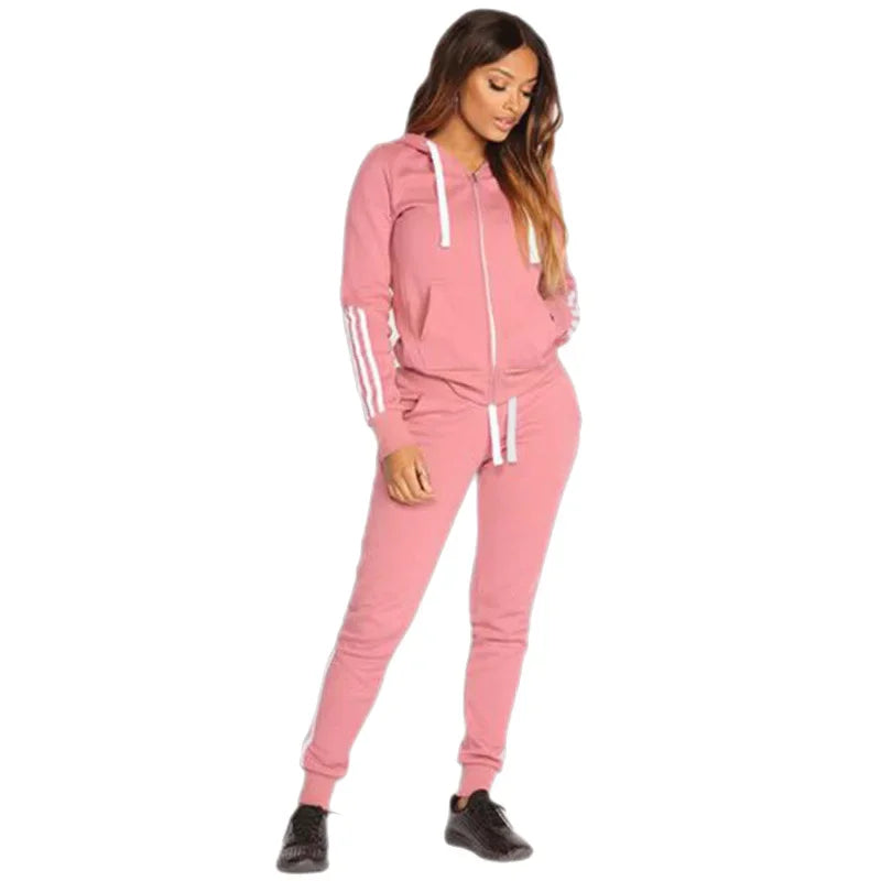 2025 Spring Autumn Women Sweatshirt Set Solid Color Casual Zipper Hoodies Daily Gym Jogging 2 Pieces Set  New Woman Pant Sets