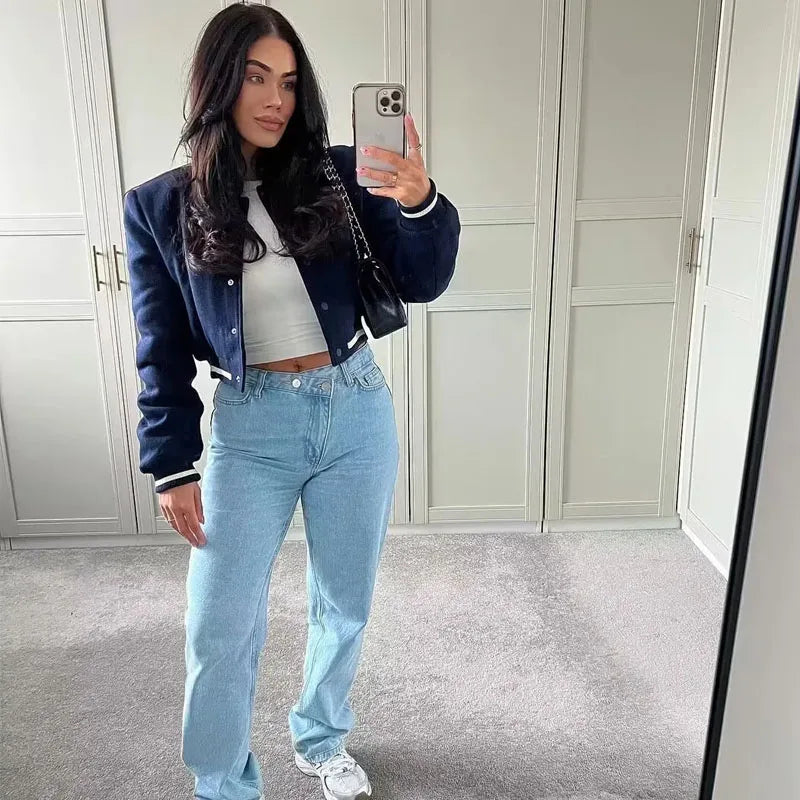 MUJER Women's Bomber Jacket Women Autumn Cropped Jacket For Women 2025 Long Sleeve Aviator Jackets Woman Fashion Short Coats