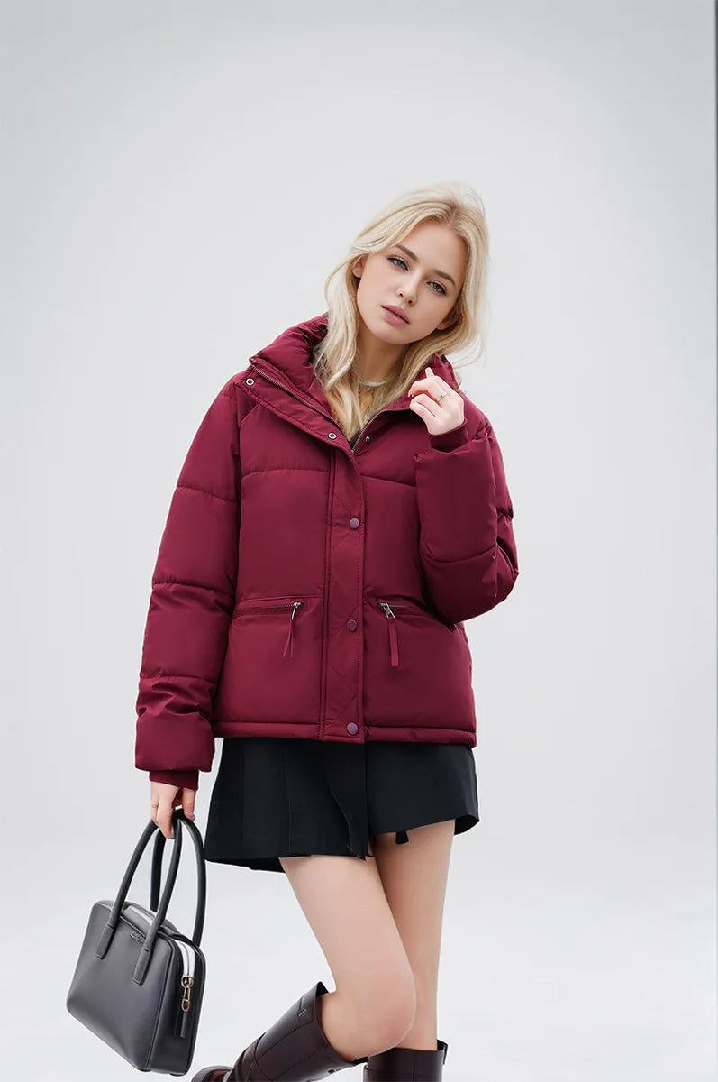 Women's Winter Puffer Coat Stand Collar Zipper Fly Pockets Loose Fit Quilted Coat For Female Thickened Lady's Thermal Coat