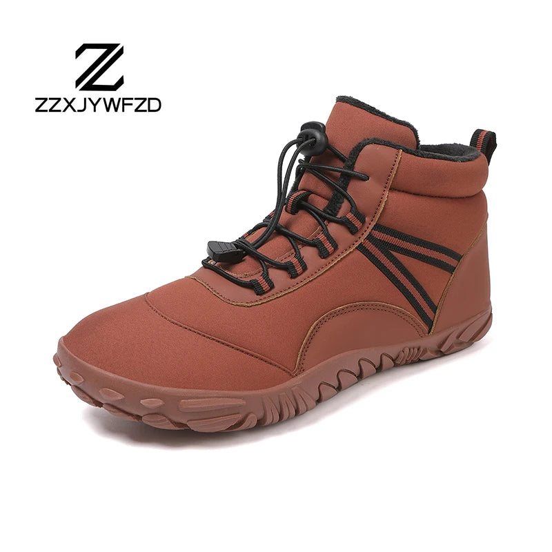 New Winter Booties Outdoor Waterproof Barefoot Boots Couple Ankle Boots Plush Warm Snow Shoes Big Size Non-slip Casual Sneakers