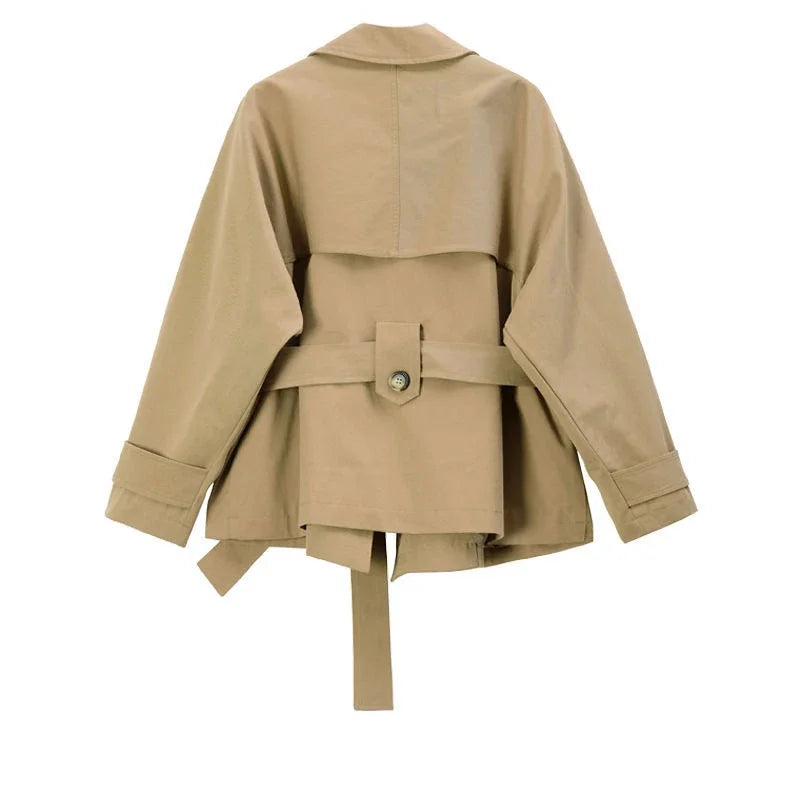 2025 Spring/Autumn Loose Oversize Woman Trench Coat New Short Jacket Double Breasted Female Trench Coat Belt Solid Overwear