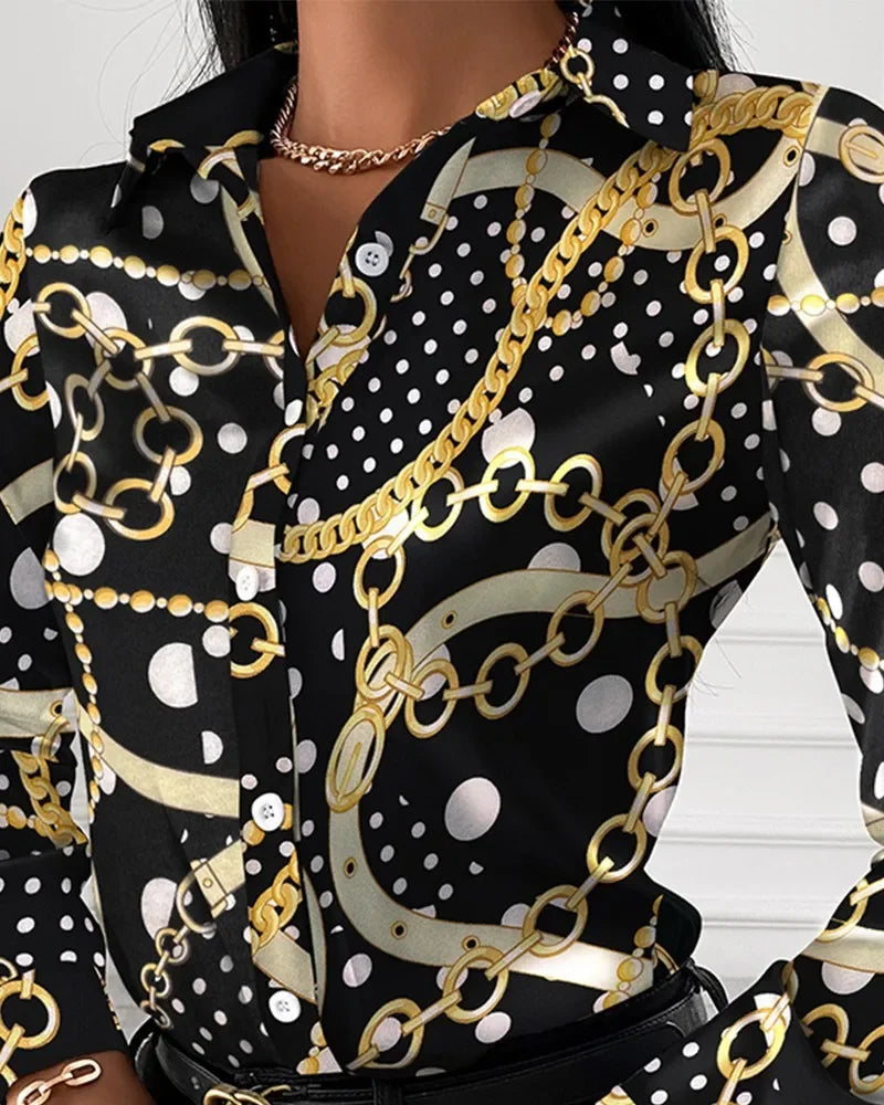 Summer New Women's Long-sleeved Shirt, Single-breasted Printed Shirts Fashion Casual Tops Camisa Female Chemise S-XXL