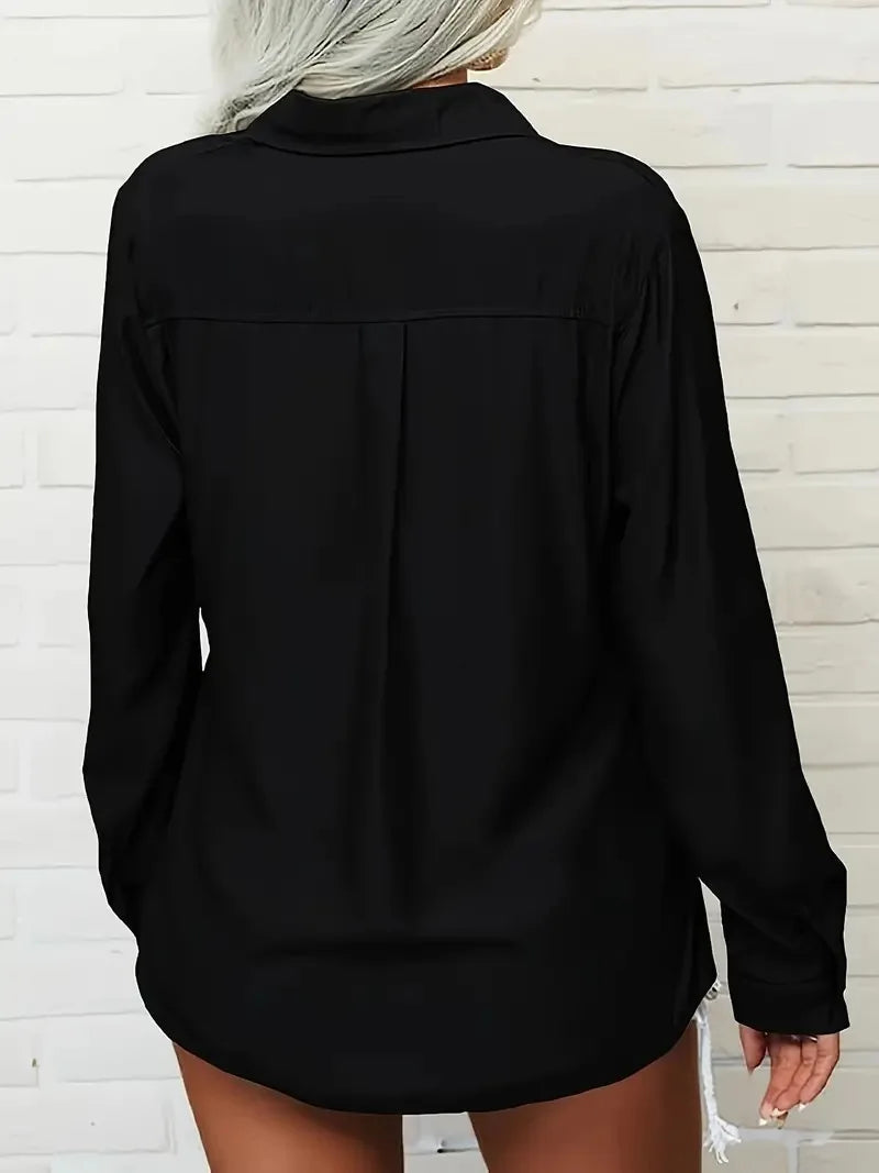 2025 Women's Military Green Shirt Lapel Button Cardigan Top Pocket White Simple Street Loose White Blouses for Female